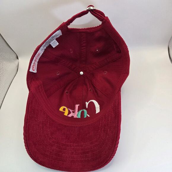 Coca Cola Red Corduroy Hat Multicolor Coke Logo Adjustable Strapback Cap - Picture 6 of 7